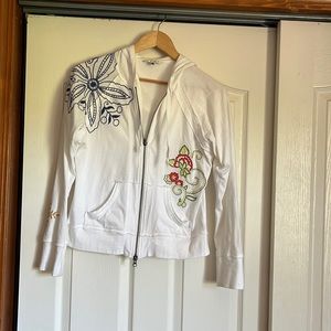 EUC Cabi vintage embroidered hoodie with 2-way zipper